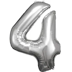 amscan® Folienballon Zahl 4 silber, 1 St.