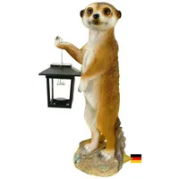 Kremers Schatzkiste Erdmännchen Eddy Gartenfigur mit LED Solarlaterne Wetterfest