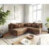 DeLife Ecksofa Clovis Braun Antik Optik Ottomane Rechts Modulsofa - Braun