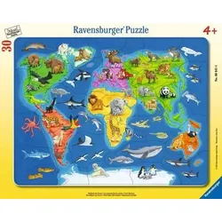 RAVENSBURGER 6641 Kinderpuzzle Weltkarte mit Tieren