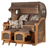 Mr. Deko bene living Strandkorb Komplettset: Ammersee Grande XL Teak Bullauge PE grau Modell 540