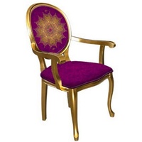 Casa Padrino Esszimmerstuhl Barock Esszimmerstuhl Lila / Gold - Handgefertigter Antik Stil Stuhl mit Armlehnen - Esszimmer Möbel im Barockstil