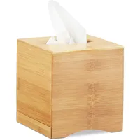 Relaxdays Kosmetiktücherbox quadratisch, Taschentuchbox Holz, Kosmetikbox Bambus, HxBxT: 15,5 x 14,5 x 14,5 cm, natur
