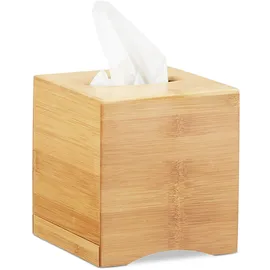 Relaxdays Kosmetiktücherbox quadratisch, Taschentuchbox Holz, Kosmetikbox Bambus, HxBxT: 15,5 x 14,5 x 14,5 cm, natur