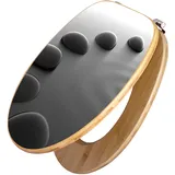 Banjado Design WC Sitz Bambus Toilettendeckel Toilettensitz Bambus Holz Klodeckel WC-Sitz Universal Scharnieren Motiv Schwarze Steine