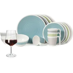 Moritz Melamin Camping Geschirr Set 4 Personen Harmonie 16 Teilig + Milano Gläser Rot Weingläser Tafelgeschirr Picknick BBQ Kochgeschirr