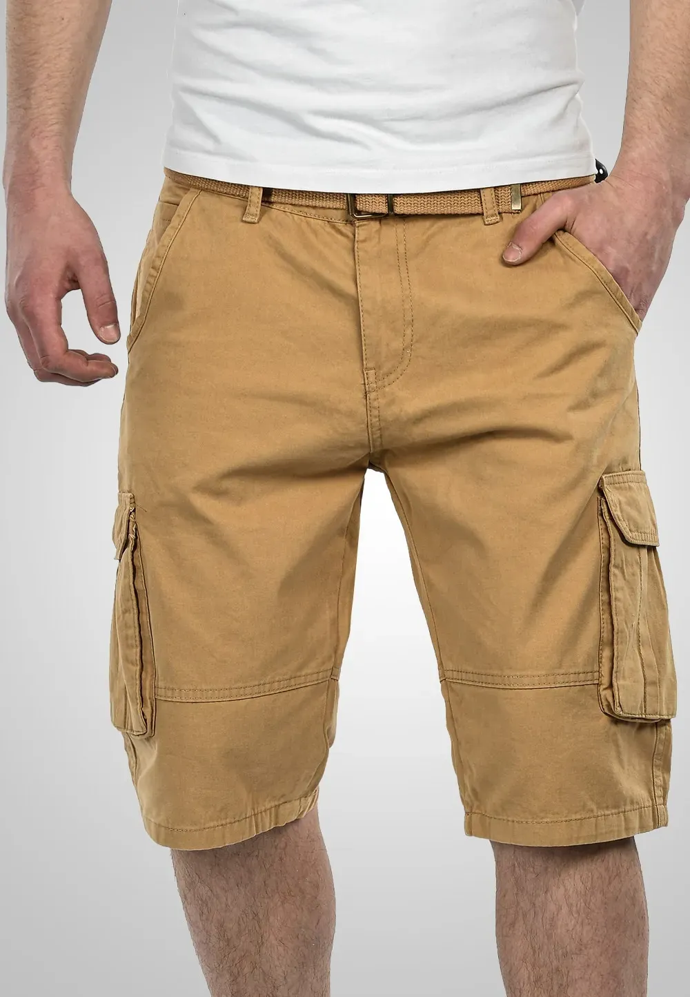 Cargoshorts ALESSANDRO SALVARINI "ASNico", Herren, Gr. W34, Normalgrößen, beige, Obermaterial: 100% Baumwolle, Hosen, inklusive passendem Gürtel