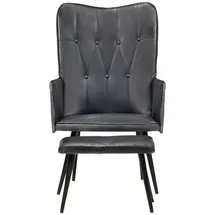 vidaXL Ohrensessel mit Hocker Grau Echtleder