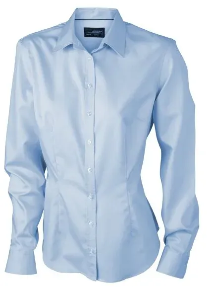 JAMES & NICHOLSON JN Ladies lang Blouse JN615 100%BW light-blue Größe L