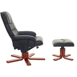 Mendler Relaxsessel HWC-E30, Fernsehsessel Liegesessel TV-Sessel mit Hocker, - Kunstleder schwarz