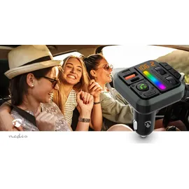 Nedis Kfz Audio FM Transmitter - Fest - freisprechend - 1" - Amber Screen - Bluetooth - PD 18 W/PD 24 W - Schnellladung - Bass Boost - Google Assistant/Siri - Schwarz