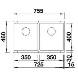 Blanco Subline 350/350-U links Unterbau granit schwarz Handbetätigung 755 x 460 mm