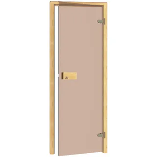 Saunainter Saunatür CLASSIC 70x190 mit Rollschloss, 8mm ESG Temperglas Bronze, Vollholz-Zarge Kiefer, DIN Links/Rechts Einstellbar