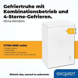 Exquisit Gefriertruhe, Kombigerät, 2-in-1, 99 Liter, Tiefkühltruhe, Kühlen, 4-Sterne-Gefrieren, Gefriertruhe klein, Toplader, Gefrierkorb, GT100-050E weiss