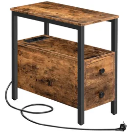 HOOBRO Beistelltisch mit Ladestation, Sofatisch mit 2 Schubladen und Usb-anschluss und Steckdose, Nachttisch für kleine Räume, Stabil und Robust, für Wohnzimmer, Schlafzimmer, Ebf542bz01
