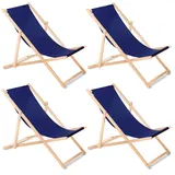 Liegestuhl Strandliege Gartenliege Sonnenliege 4 Stück / Navy / Buchenholz