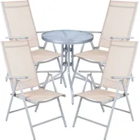 Mojawo Bistro Sitzgarnitur Bistrogarnitur 5-teilig Silbergrau / Beige