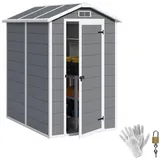 Outsunny Gerätehaus 2,1m2, Wasserdicht Gartenhaus mit Boden Pultdach, 131x186x198/172 cm, Geräteschuppen mit Abschließbar Tür, Fenster Fahrradgarage