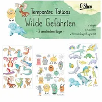 O'Shea Kindertattoos (Wilde Gefährten), Tattoos für Kinder, 3 Bögen Tattoos für Kinder mit niedlichen Motiven, hautfreundlich, umweltfreundlich, Mitgebsel & Gastgeschenk Kindergeburtstag