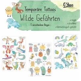 O'Shea Kindertattoos (Wilde Gefährten), Tattoos für Kinder, 3 Bögen Tattoos für Kinder mit niedlichen Motiven, hautfreundlich, umweltfreundlich, Mitgebsel & Gastgeschenk Kindergeburtstag