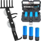 TECPO 3x Schlagschrauber Nüsse 17mm Schoneinsätze 1/2" mit Hebebühne Magnet Halter