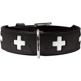 Hunter SWISS Hundehalsband, Leder, hochwertig, schweizer Kreuz, 37 (XS-S), schwarz
