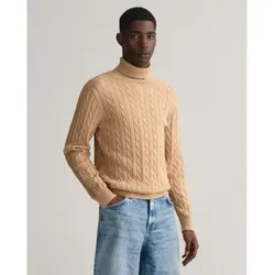 Gant für Herren. 8050607 Beigefarbener Baumwoll-Achtel-Strickpullover mit Schwanenkragen (L), Lässig, Baumwolle