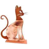 Unbekannt Katze Kater sitzend auf Platte Metall Holz Edelrost Rost Rostfigur Holzfigur Deko Dekoration Deko-Idee Dekokatze Dekotier Rostdeko Holzdeko Geschenk-Idee Geschenk Gartendeko