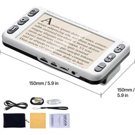Vevor Tragbare digitale Lupe, 5 Zoll HD elektronische Leselupe, Lesehilfe für Sehschwäche, 2- bis 48-facher Zoom, mit 13 MP Nah- & Fernobjektiv, 26 Farben, AV- & HDMI-Ausgang, klappbarer Griff