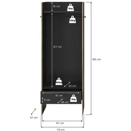xonox.home Bueno Garderobenschrank 70x189x37 cm grau