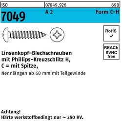 Schrauben, Blechschraube ISO 7049 LIKO m.Spitze/Kreuzschlitz-PH C 3,5 x 38 -H A 2 (100 Schrauben pro Stück)