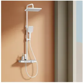 EMKE Duschsystem mit Thermostat Glasablage, Handbrause 3 Strahlart(en), Regendusche Weiß