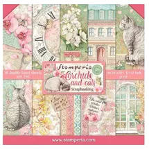 Stamperia Scrapbooking Block Katze und Orchidee 10 Blätter 30,5 cm x 30,5 cm