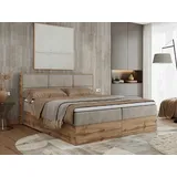 MKS Meble Boxspringbett Doppelbett mit bettkasten und Multipocket-Matratze, Polsterbett mit Kopfteil, Eiche Holzrahmen - Albero-2 - 160x200cm - Beige Strukt... - Beige