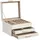 eongoa Schmuckkästchen mit Glasdeckel, 3-lagige Aufbewahrungsbox mit 2 Schubladen, modernes Design, 20,3 x 23,1 x 13,5 cm, Beige, Weiß und Gold