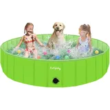 Faltbarer Hundepool für Hunde, Hunde-Polsterbecken, tragbar, für Hundebad, Kunststoff, groß, hart, Kinder-Pool (grün, 160 x 30 cm)