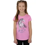 TRIGEMA T-Shirt TRIGEMA "TRIGEMA T-Shirt mit Pferd", Kinder, Gr. 128, pink (candy), 100% Baumwolle, casual, Kurzarm, Shirts