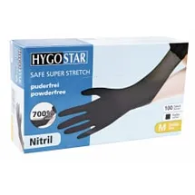 Franz Mensch HYGOSTAR® Safe Super Stretch Nitrilhandschuhe, puderfrei, schwarz, 261588 | 100 Stück, Größe M