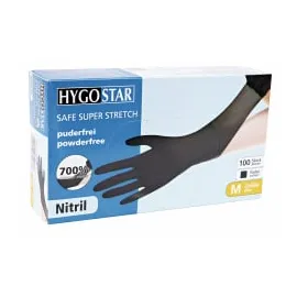 Franz Mensch HYGOSTAR® Safe Super Stretch Nitrilhandschuhe, puderfrei, schwarz, 261588 | 100 Stück, Größe M