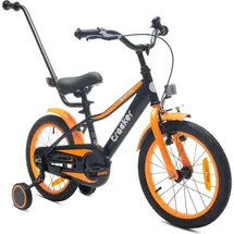 SUN BABY Tracker Bike Kinderfahrrad Jungen Fahrrad Stützräder Schubstange 16 Zoll neon orange - Orange/Schwarz