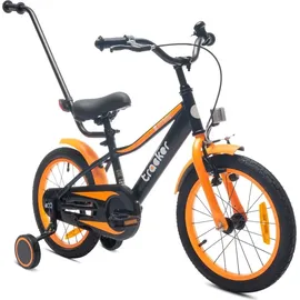 SUN BABY Tracker Bike Kinderfahrrad Jungen Fahrrad Stützräder Schubstange 16 Zoll neon orange - Orange/Schwarz