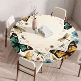 FANSU Tischdecke Outdoor Wetterfest Rund mit Gummizug, Rund Tischdecke mit 3D Muster Waschbar und Abwischbar für Esstisch, Couchtisch, Gartentisch Geeignet (Landblumen B,100cm)