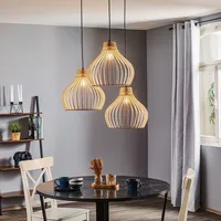 TEMAR LIGHTING Hängeleuchte Barrel mit Holzschirmen, 3-fl. rund