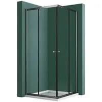 Hopibath Eckdusche 80x80 100x80 Eckeinstieg Duschkabine Schwarz H:185cm, BxT: 80x80 cm, 5mm Sicherheitsglas, Doppel Schiebetür, Breite,Tiefe:75/80/90/100cm, mit Alurahmen, Aluprofil, 16 Türrollen schwarz 80 cm x 185 cm x 80 cm