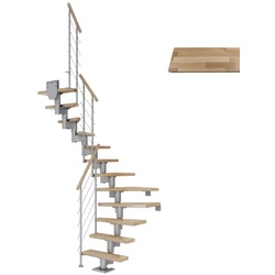 DOLLE Mittelholmtreppe »Dublin«, buchenholz, 14 Stufen, bis 337cm Raumhöhe - grau