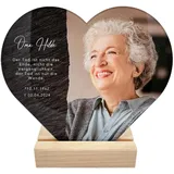 DEL MÀ Unique & Personal Andenken an verstorbene Menschen Trauergeschenk Gedenktafel Bild aus Acrylglas personalisiertes Geschenk für Trauernde Fotogeschenk inkl. Holzfuß 20x22 cm (Herz)