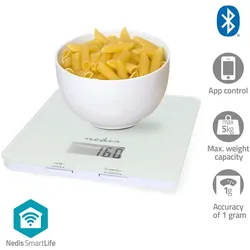 Nedis SmartLife Küchenwaage - Bluetooth - Glas / Kunststoff - Weiss