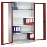 CP Stahlschrank 8930-055 S10101 lichtgrau, rubinrot, Acrylglas 4 Fachböden 120,0 x 40,0 x 195,0 cm, aufgebaut, 1 St.