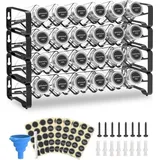 Famanu Kräuterregal mit 24 leeren quadratischen Kräuterbehältern - Organizer mit Etiketten und Trichter - komplette Set für Schrank oder Wandha...