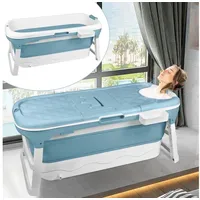 ikodm Aufun Faltbare Badewanne, Ideal für Badezimmer, Dusche und Balkon, Mit Abdeckung & Massagerollen, Seifenkorb, dicker Kunststoff tragbare Wanne - Blau x 62 x 52 cm)